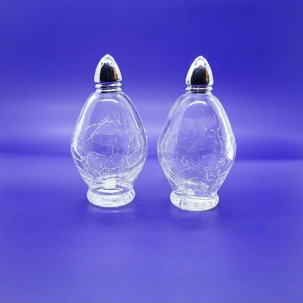 Vintage Irice Japan Crackle Glass Salt and Pepper Shakers Clear Mid Century‎ Set
